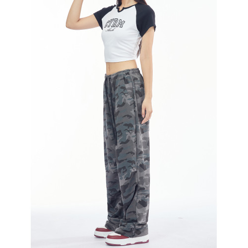 CYRM街舞潮牌美式復古迷彩傘兵工裝褲女春秋嘻哈爵士舞寬鬆休閒褲