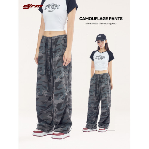 CYRM街舞潮牌美式復古迷彩傘兵工裝褲女春秋嘻哈爵士舞寬鬆休閒褲