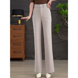 秋冬季加厚微喇毛呢褲女高腰顯瘦加絨厚毛呢褲喇叭媽媽褲休閒百搭