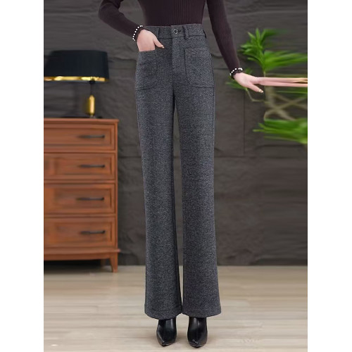 秋冬季加厚微喇毛呢褲女高腰顯瘦加絨厚毛呢褲喇叭媽媽褲休閒百搭