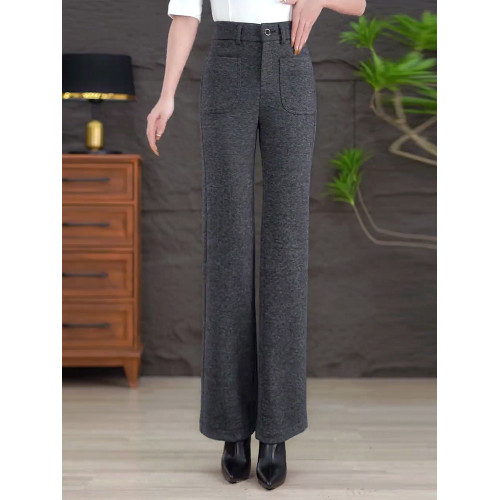 秋冬季加厚微喇毛呢褲女高腰顯瘦加絨厚毛呢褲喇叭媽媽褲休閒百搭