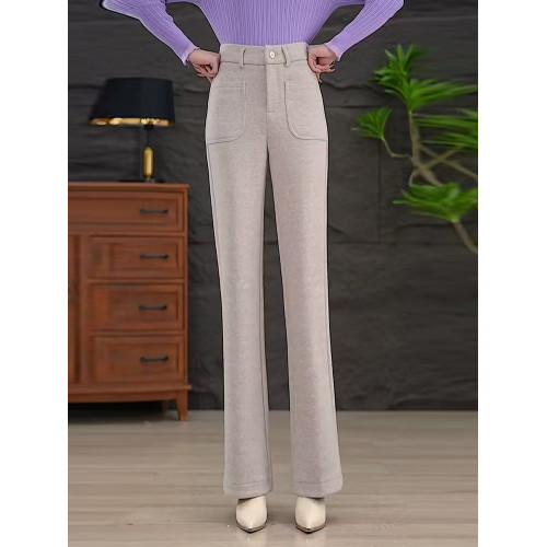 秋冬季加厚微喇毛呢褲女高腰顯瘦加絨厚毛呢褲喇叭媽媽褲休閒百搭