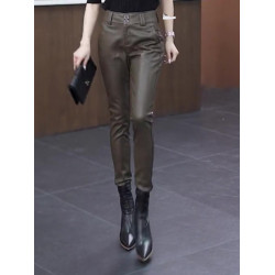 皮褲女秋冬加絨2025春秋新款小個子韓版緊身PU皮小腳直筒哈倫褲子