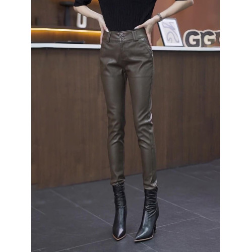 皮褲女秋冬加絨2025春秋新款小個子韓版緊身PU皮小腳直筒哈倫褲子