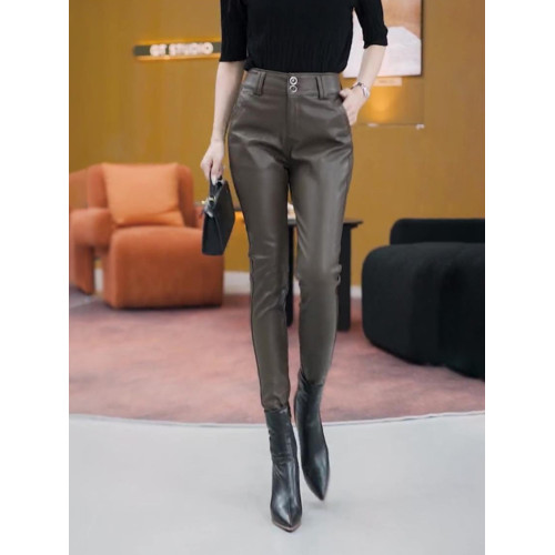 皮褲女秋冬加絨2025春秋新款小個子韓版緊身PU皮小腳直筒哈倫褲子