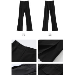開叉西裝高彈力秋冬加絨2025新款高腰垂感褲子顯瘦休閒微喇叭褲女