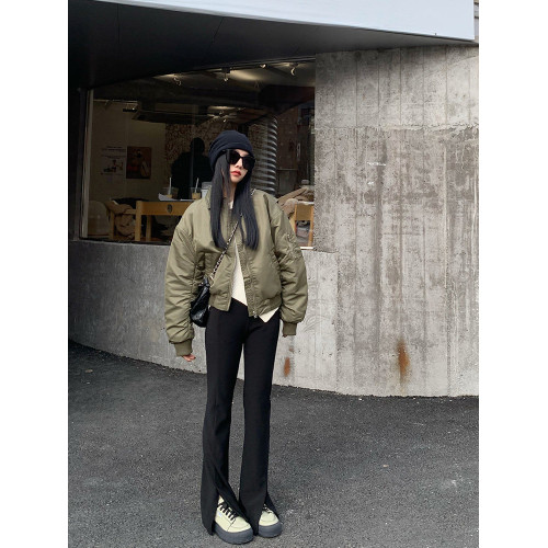 開叉西裝高彈力秋冬加絨2025新款高腰垂感褲子顯瘦休閒微喇叭褲女