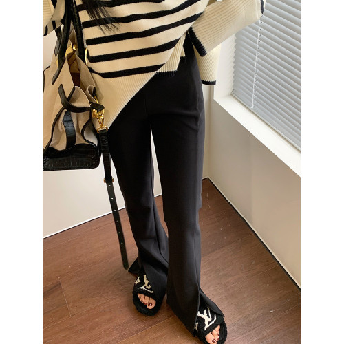 開叉西裝高彈力秋冬加絨2025新款高腰垂感褲子顯瘦休閒微喇叭褲女