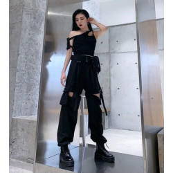 可拆卸白色工裝褲女春秋季束腳褲2024新款辣妹設計感高街休閒褲子