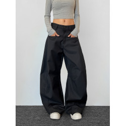 LA17美式復古簡約cleanfit遮胯顯瘦設計感褶皺休閒褲彎刀褲