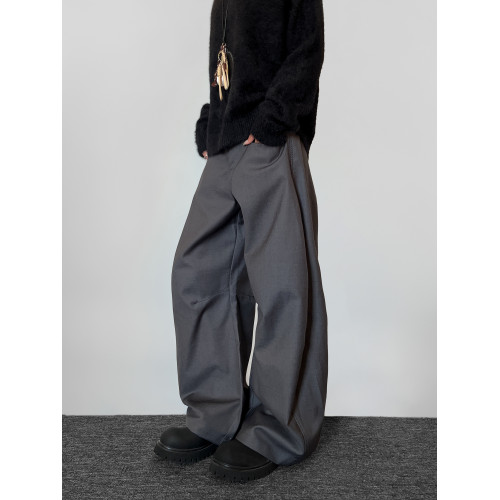 LA17美式復古簡約cleanfit遮胯顯瘦設計感褶皺休閒褲彎刀褲