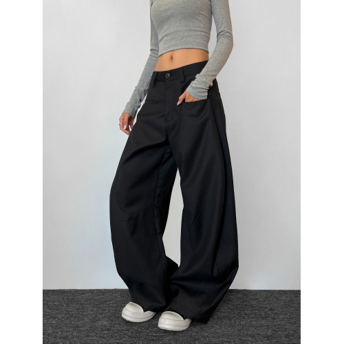 LA17美式復古簡約cleanfit遮胯顯瘦設計感褶皺休閒褲彎刀褲