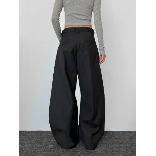 LA17美式復古簡約cleanfit遮胯顯瘦設計感褶皺休閒褲彎刀褲