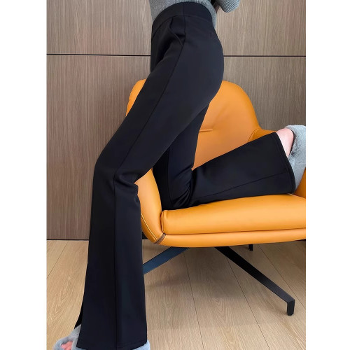 開叉高腰微喇叭褲女春秋冬加絨褲女顯瘦垂感修身加厚微喇西裝褲女