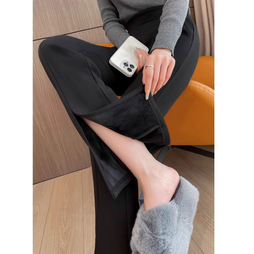 開叉高腰微喇叭褲女春秋冬加絨褲女顯瘦垂感修身加厚微喇西裝褲女
