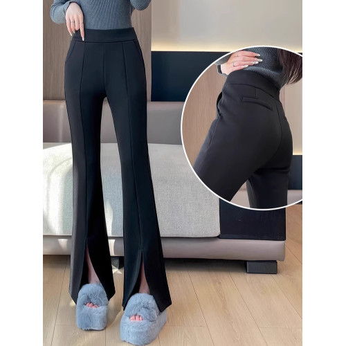 開叉高腰微喇叭褲女春秋冬加絨褲女顯瘦垂感修身加厚微喇西裝褲女