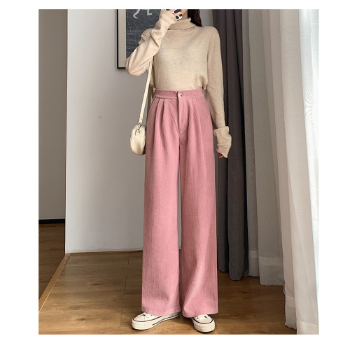 燈芯絨濶腿褲女秋冬季新款潮ins高街原宿風大碼胖mm寬鬆休閒褲子