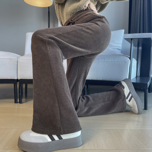 燈芯絨微喇叭褲女秋冬外穿加絨加厚小個子九分魚尾褲細條絨松緊腰