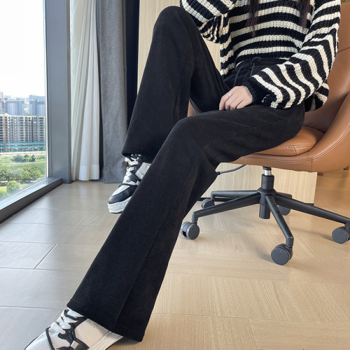 燈芯絨微喇叭褲女秋冬外穿加絨加厚小個子九分魚尾褲細條絨松緊腰