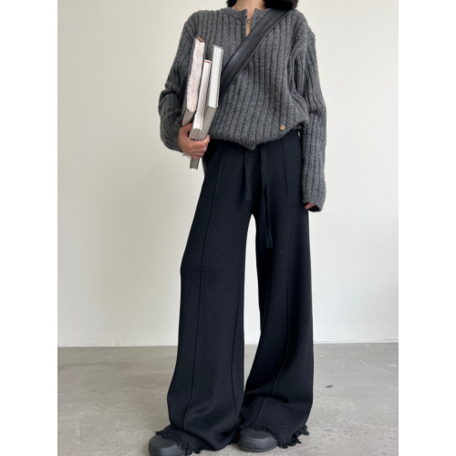 拖延症/王炸神褲！小衆褲腳濶腿褲秋冬垂感長褲高腰針織休閒褲女