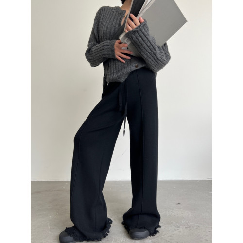 拖延症/王炸神褲！小衆褲腳濶腿褲秋冬垂感長褲高腰針織休閒褲女