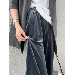 金絲絨濶腿褲女春秋2025新款垂墜感高腰顯瘦小個子直筒窄版絲絨褲