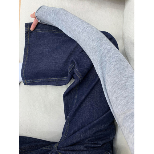 深藍色濶腿牛仔褲秋季梨型身材褲子女大碼胖mm顯瘦復古丹甯直筒褲