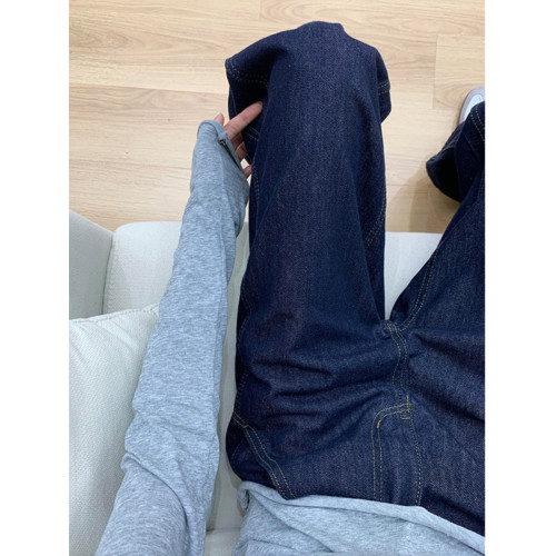 深藍色濶腿牛仔褲秋季梨型身材褲子女大碼胖mm顯瘦復古丹甯直筒褲