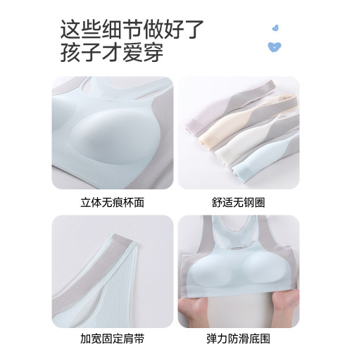 貓人少女內衣初中高中學生青春發育期無痕雲感文胸女運動防震背心