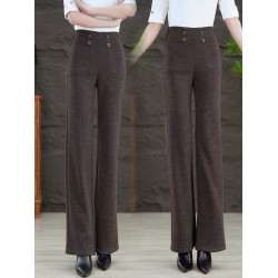 高級感毛呢褲女微喇叭褲高腰垂感寬鬆媽媽時尚微喇加絨加厚西裝褲