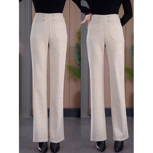 高級感毛呢褲女微喇叭褲高腰垂感寬鬆媽媽時尚微喇加絨加厚西裝褲