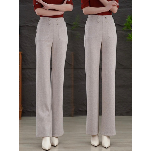 高級感毛呢褲女微喇叭褲高腰垂感寬鬆媽媽時尚微喇加絨加厚西裝褲