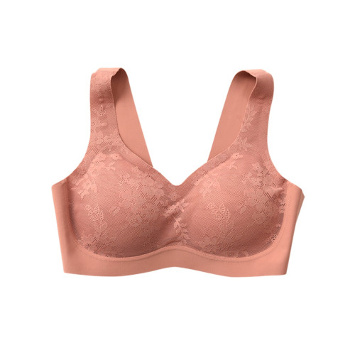 女士蕾絲無痕文胸 寬肩帶背心式胸罩 無鋼圈聚攏一片式內衣四季款