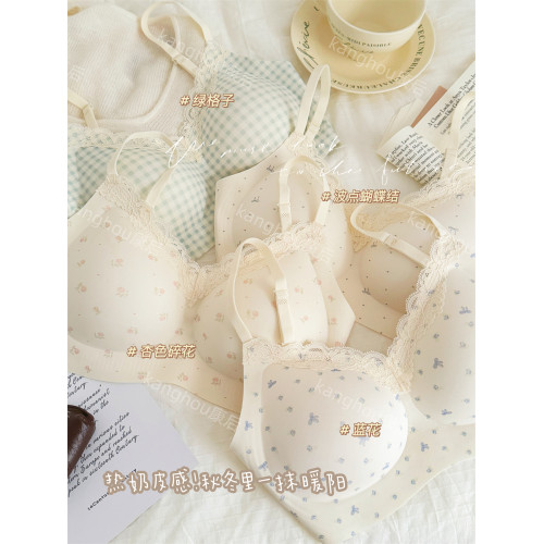 熱奶皮碎花 無痕內衣女小胸聚攏顯圓無鋼圈上托果凍條舒適文胸罩