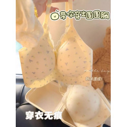 韓韓du! 法式碎花無痕內衣女薄款聚攏顯圓蕾絲邊無鋼圈少女文胸罩