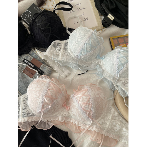 日系綁帶蕾絲內衣女薄款無鋼圈小胸聚攏上托防下垂甜美蘿莉文胸罩