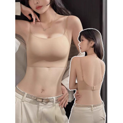 粉底液U型美背內衣女夏季薄款大胸顯小收副乳吊帶背心一體文胸罩