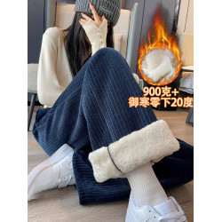 加絨加厚羊羔絨濶腿褲女冬季保暖棉褲特厚燈芯絨小個子加長女褲子