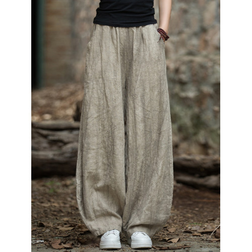棉麻春夏款紥染長褲女裝寬鬆休閒褲顯瘦濶腿復古百搭燈籠苧麻高級