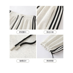 高個子超長175美式運動褲女春秋款高腰垂感寬鬆直筒慵懶條紋衛褲