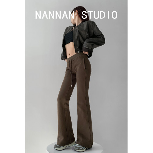 版型很頂~美式低腰修身垂感喇叭褲女春秋辣妹顯瘦拖地微喇運動褲