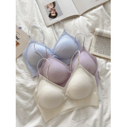 夏季超薄冰絲速乾V領隱形內衣女無鋼圈文胸背心細肩帶吊帶7A抑菌