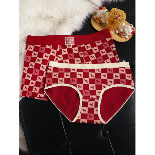 馬年情侶內褲一男一女紅色本命年結婚純棉舒適情侶款三角平角褲衩 馬年情侶內褲一男一女紅色本命年結婚純棉舒適情侶款三角平角褲衩