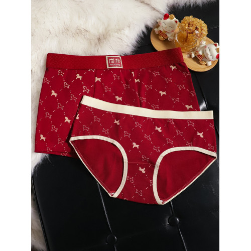 馬年情侶內褲一男一女紅色本命年結婚純棉舒適情侶款三角平角褲衩 馬年情侶內褲一男一女紅色本命年結婚純棉舒適情侶款三角平角褲衩