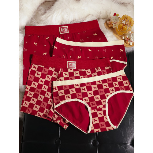 馬年情侶內褲一男一女紅色本命年結婚純棉舒適情侶款三角平角褲衩 馬年情侶內褲一男一女紅色本命年結婚純棉舒適情侶款三角平角褲衩