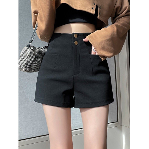 黑色西裝短褲女秋冬加絨外穿高腰顯瘦彈力a字下半身失蹤打底靴褲 黑色西裝短褲女秋冬加絨外穿高腰顯瘦彈力a字下半身失蹤打底靴褲