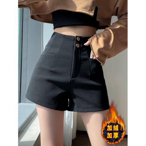 黑色西裝短褲女秋冬加絨外穿高腰顯瘦彈力a字下半身失蹤打底靴褲 黑色西裝短褲女秋冬加絨外穿高腰顯瘦彈力a字下半身失蹤打底靴褲