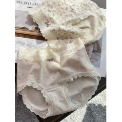 2026新款內褲女生純棉10A抗菌全棉加長襠少女中腰蕾絲花邊三角褲