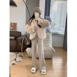 小個子羊毛褲子150燕麥色針織濶腿褲女秋145垂感顯瘦慵懶風休閒褲