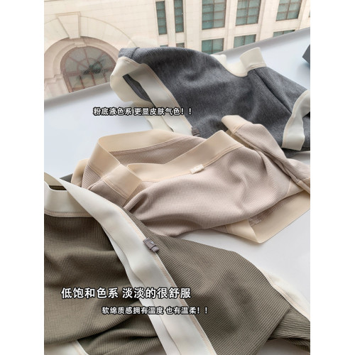 螺紋裸感舒適透氣無痕高彈中腰內褲女純棉全棉襠提臀三角褲3條裝